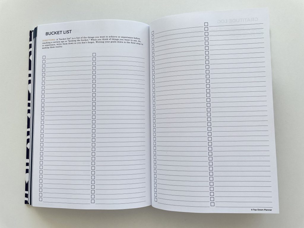 top down planner review bucket list checklist goals future planning vertical weekly spread review