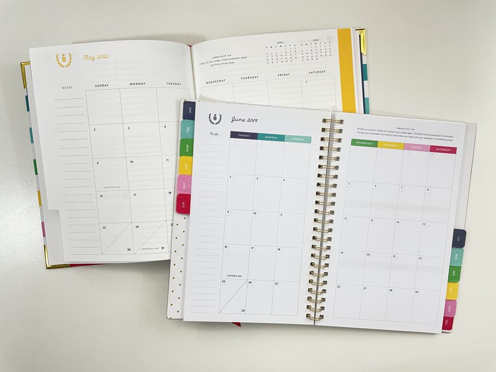emily ley simplified planner versus at a glance planner weekly rainbow stripe horizontal layout lined pros and cons monthly calendar comparison