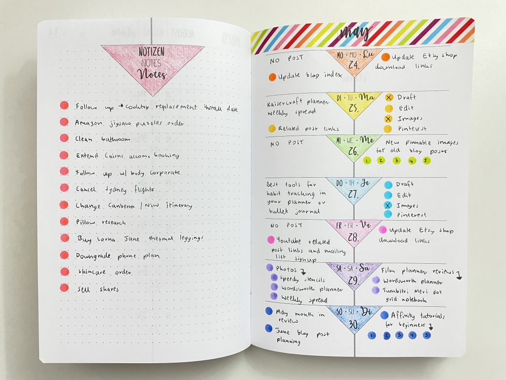 dot markers weekly spread rainbow washi tape bullet journal monday week start simple easy