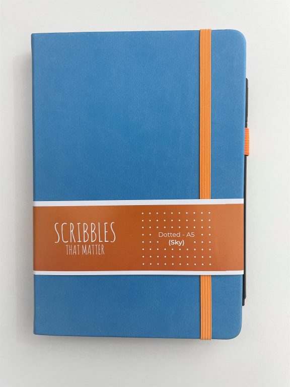 scribbles that matter pro version review a5 page size sky blue bright white paper 160 gsm thick sewn binding