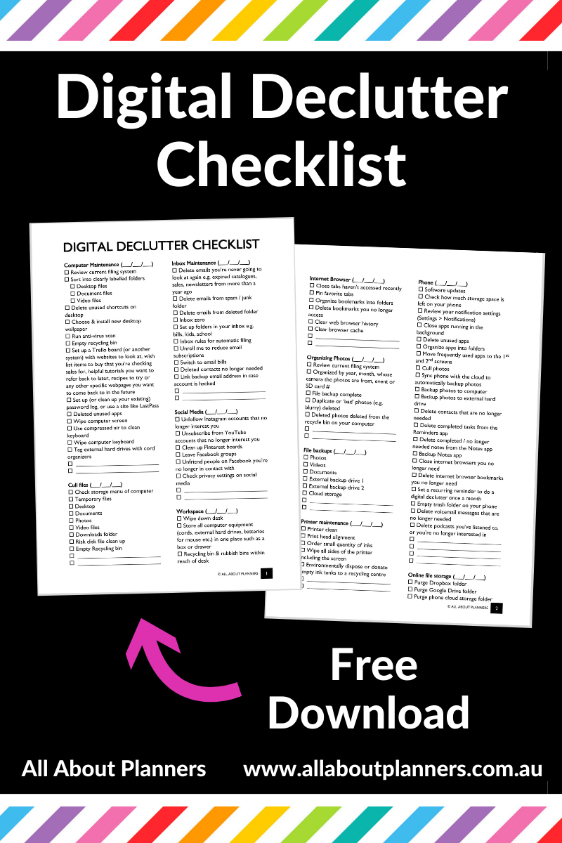 digital declutter checklist printable tips how to organize computer files storage backups photos digital organization folder structure batch rename files
