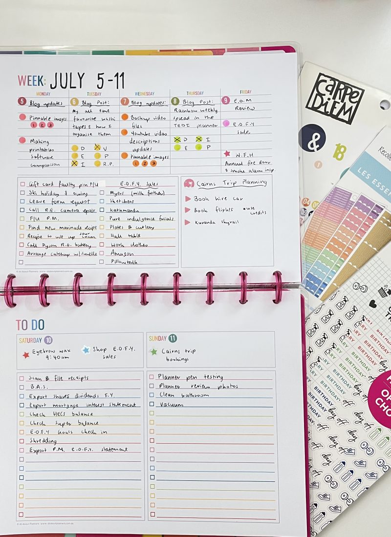 rainbow weekly spread using printables resized for the classic happy planner simple quick easy larger weekend tombow dot markers
