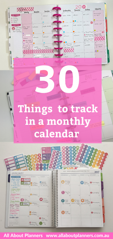 30 things to track in a monthly calendar list what to put in your planner record habit track meal planning functional useful monthly calendar spreads bullet journal ways to use