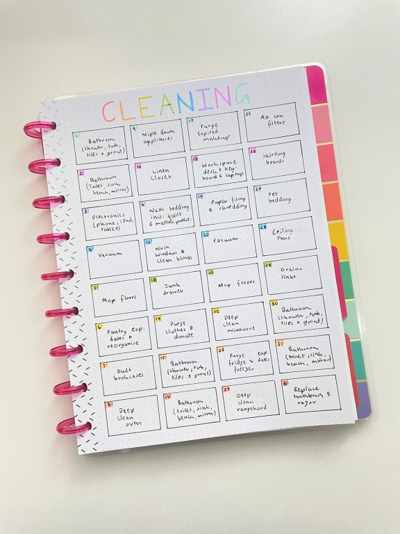 bullet journal monthly cleaning routines calendar zebra mildliner highlighter simple quick easy routines tracker how to use monthly calendar