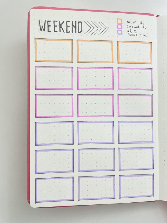 bullet journal weekend planner spread colorful boxes simple layout bujo day to a page daily ideas inspiration