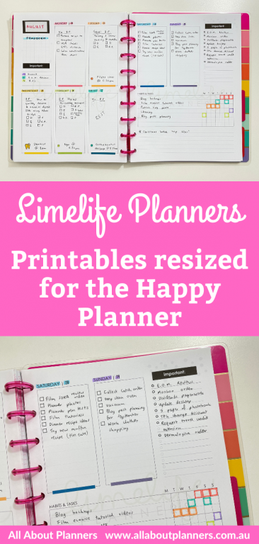 how to resize printables for happy planner limelife planners weekly spread rainbow discbound monday start