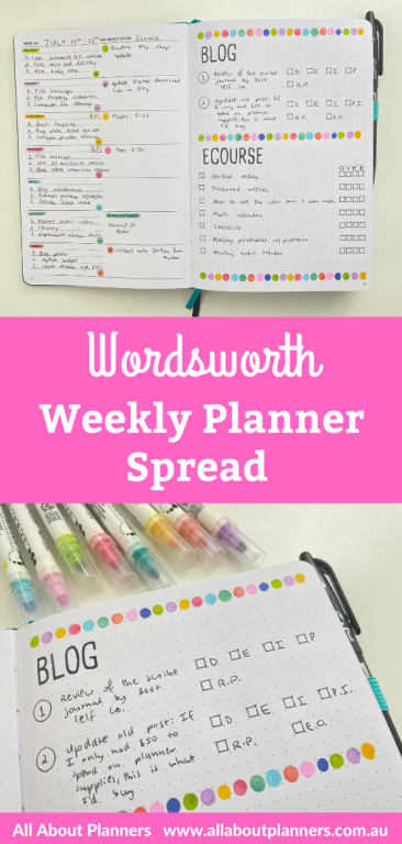 wordsworth weekly planner spread functional rainbow bullet journal dashboard zig dot marker 52 planners challenge