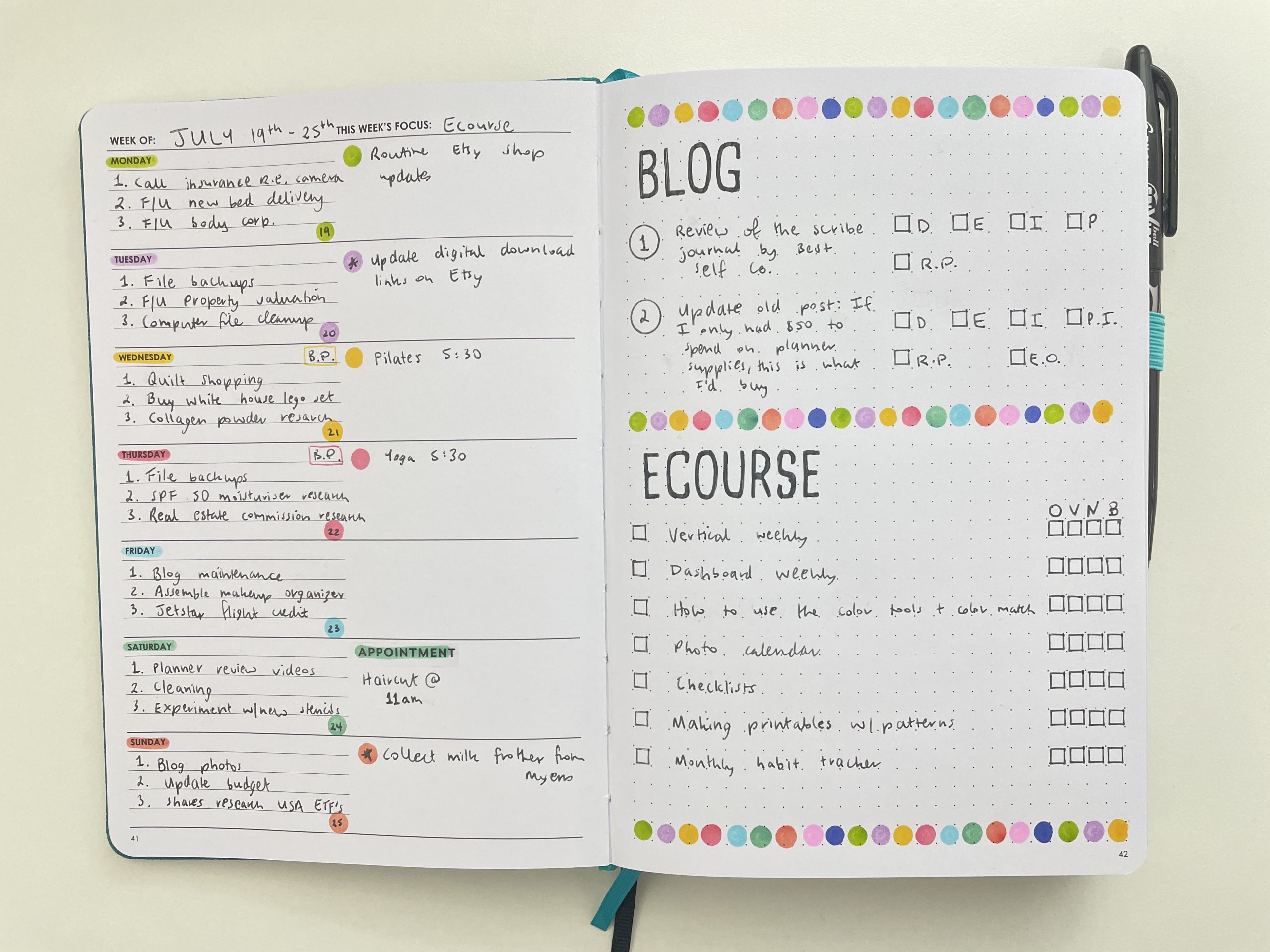 wordsworth weekly spread rainbow dot markers simple minimalist dashboard layout all about planners stencils