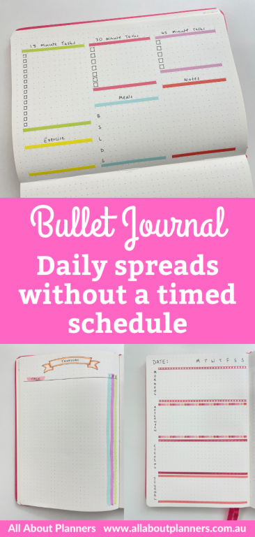 bullet journal daily spreads without a timed schedule no appointment section simple quick easy colorful day to a page bujo