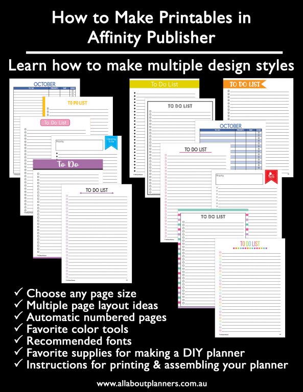 how to make weekly planner daily monthly calendar checklist graph numbered pages affinity publisher software tutorials