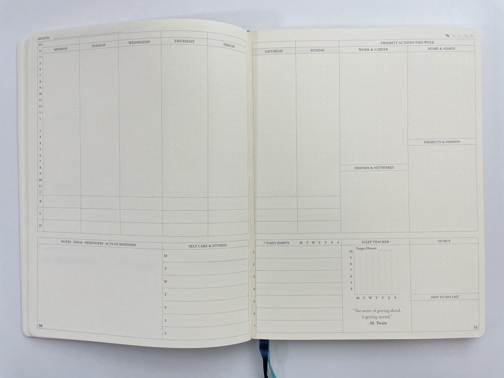 roterunner planner review 2 page vertical hourly weekly monthly spread Monday start 5am to 11pm simple minimalist gender neutral goals planner
