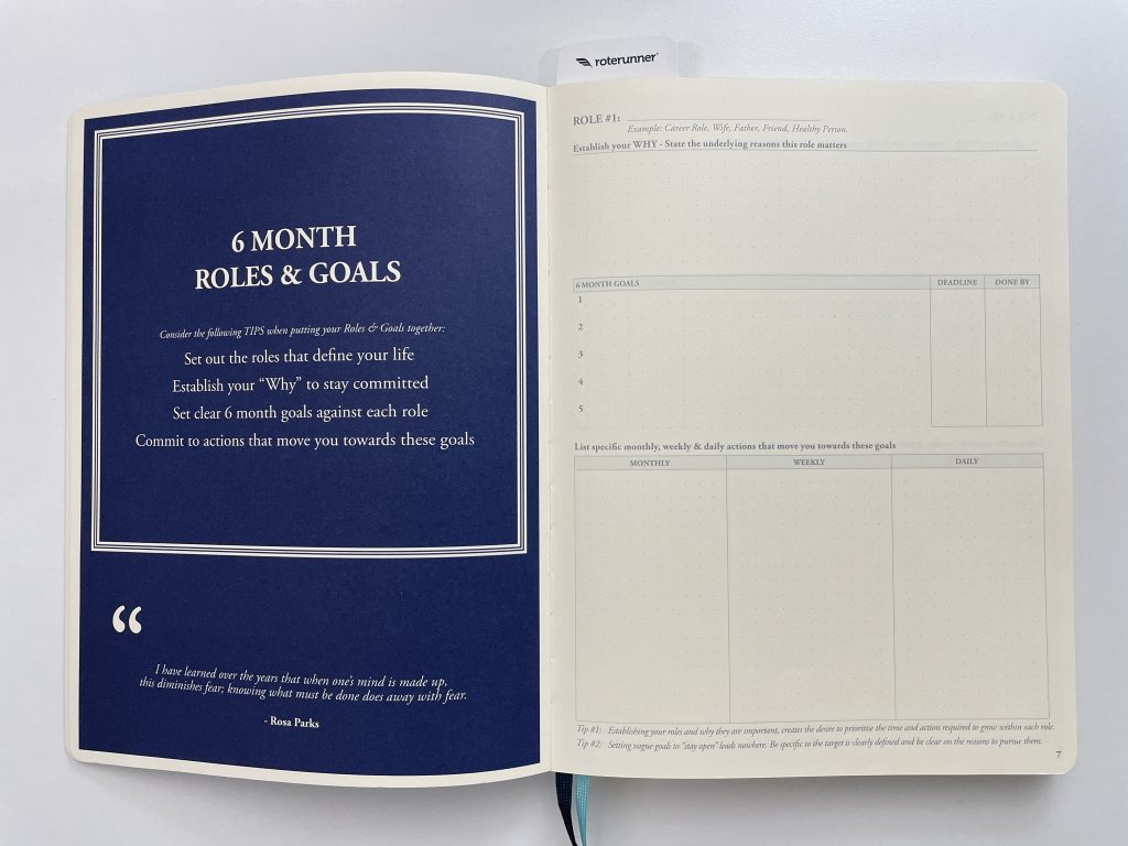roterunner purpose planner review goals monthly calendar weekly spread dot grid hybrid bullet journal 6 month undated gender neutral minimalist