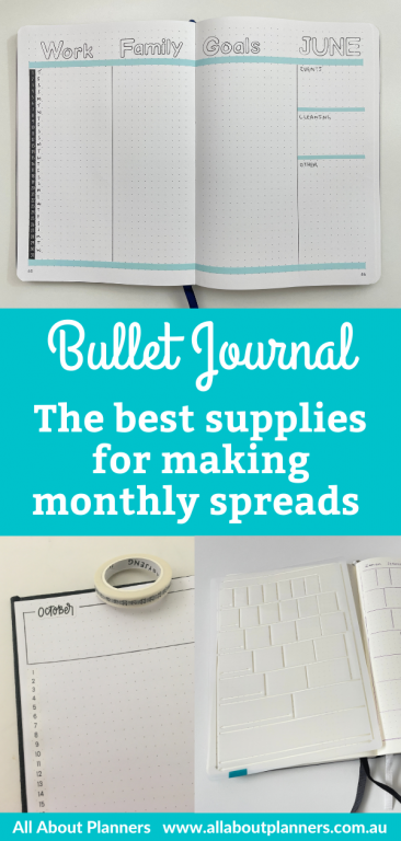best supplies for making bullet journal monthly spreads calendar stickers washi tape row and column stencil