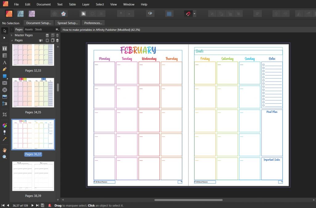 how to make a weekly planner printable in affinity publisher step by step tutorials video quick easy beginner simple