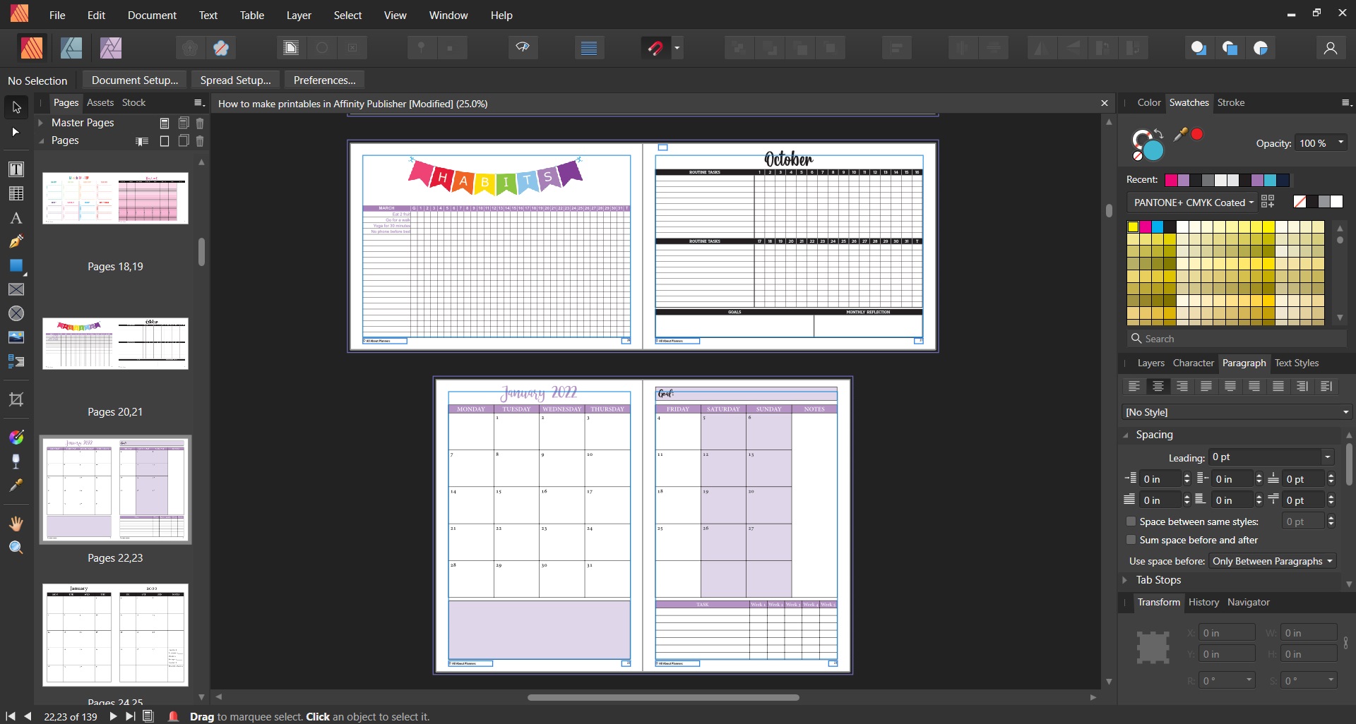 how to make printables in affinity publisher video tutorials monthly calendar landscape portrait page orientation all about planners
