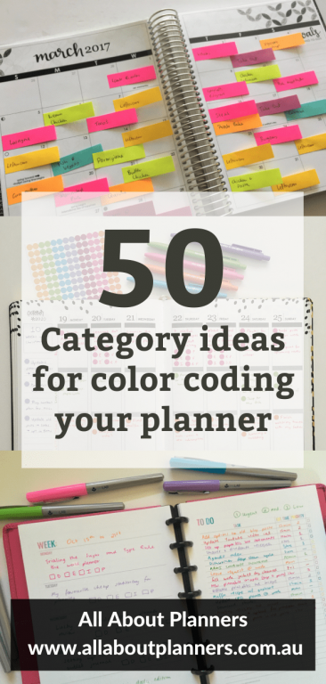 50 category ideas for color coding your planner highlighters sticky notes pens washi tape weekly spread inspiration planner newbie-min
