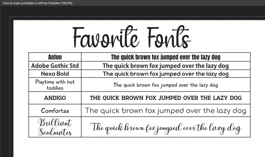 favorite fonts for making printables affinity publisher tutorial how to use the text tool tips all about planners ecourse