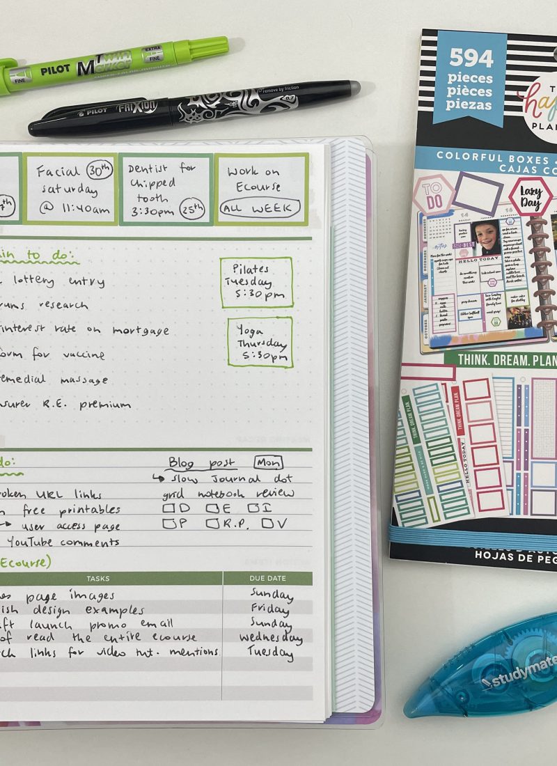 planner hack converting the plum paper meeting notes add on page into a weekly spread 1 page simple dot grid lined to do priority task list happy planner stickers-min