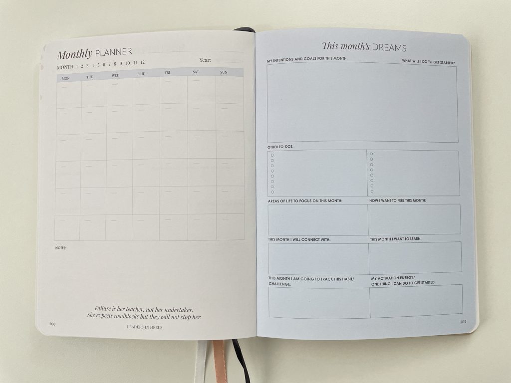 LH Agenda planner review monthly calendar quarterly check in goals review vertical weekly spread undated career life planner australian-min