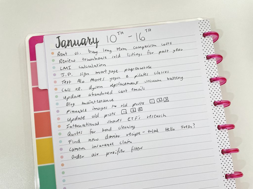 Weekly spread using happy planner refill inserts simple quick easy minimalist alternative to a weekly planner priority checklist best mambi products-min