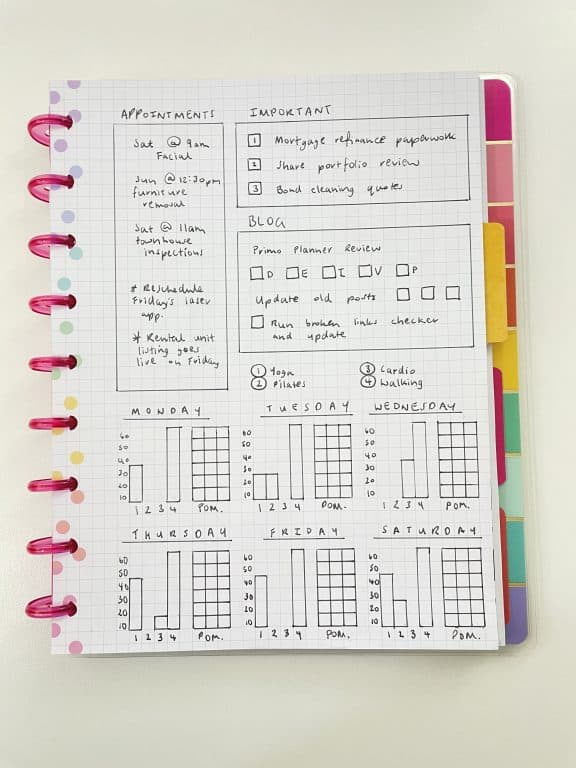 fitness tracker weekly spread graph paper pomodoro daily habits checklist priority spreads happy planner mambi classic size inserts-min