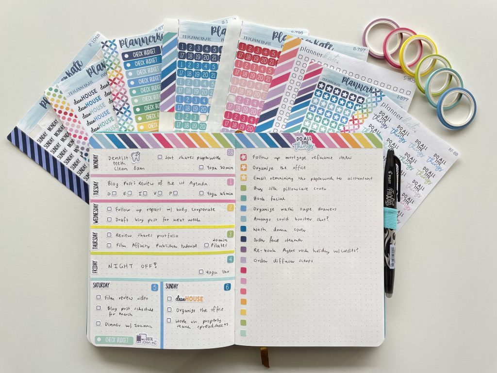 planner kate stickers weekly spread rainbow theme simple functional quick washi tape minimalist