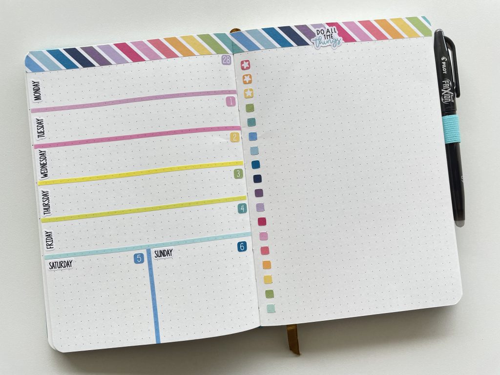 rainbow weekly spread using planner kate stickers simple minimalist bullet journal all about planners