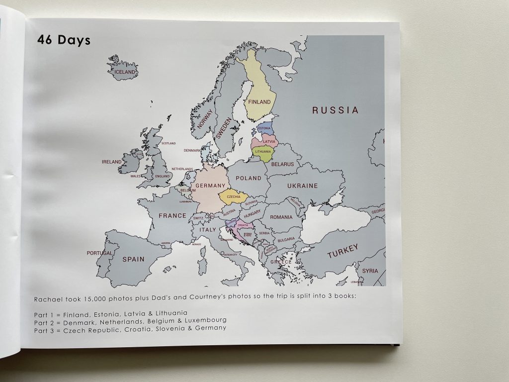 how to make a travel photobook in blurb itinerary map photo collage full page europe