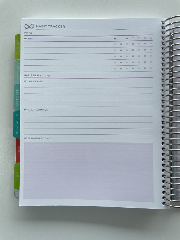 plum paper planner weekly overview layout habit tracker priorities 1 page weekly checklist schedule reflection goals horizontal