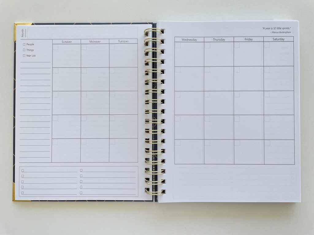 sprouted planner review monthly calendar sunday week start undated pros and cons flip through bright white paper minimalist layout