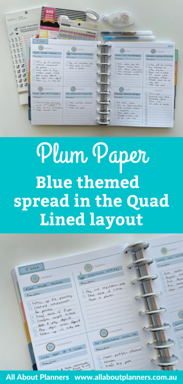 plum paper weekly spread hacks discbound pre punched pages compatibility with other discbound systems blue theme quad lined layout