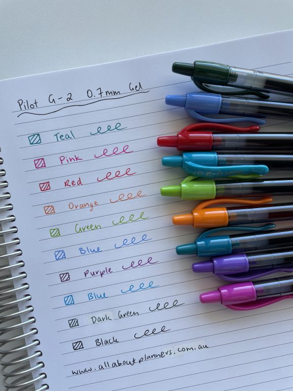 pilot g2 gel pens 0.7mm review best planner supplies stationery rainbow usa stationery shopping-min