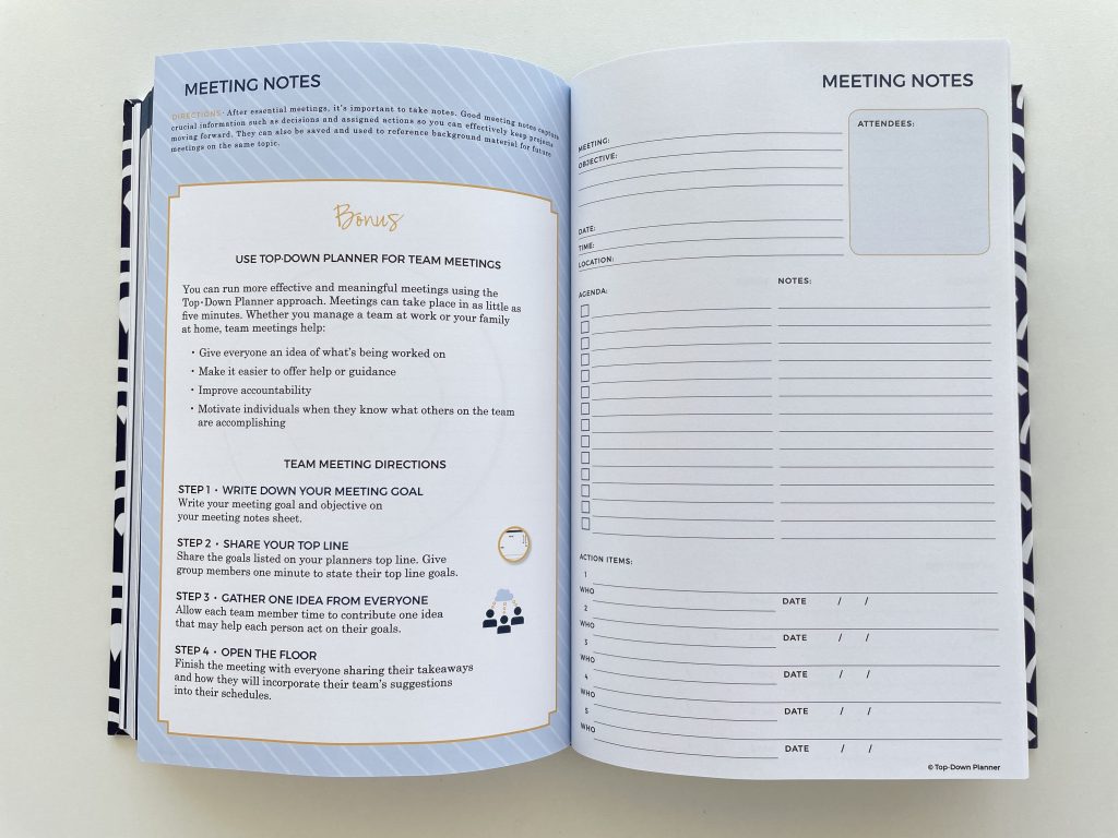 top down planner meeting notes review flipthrough vertical hourly layout goal planner