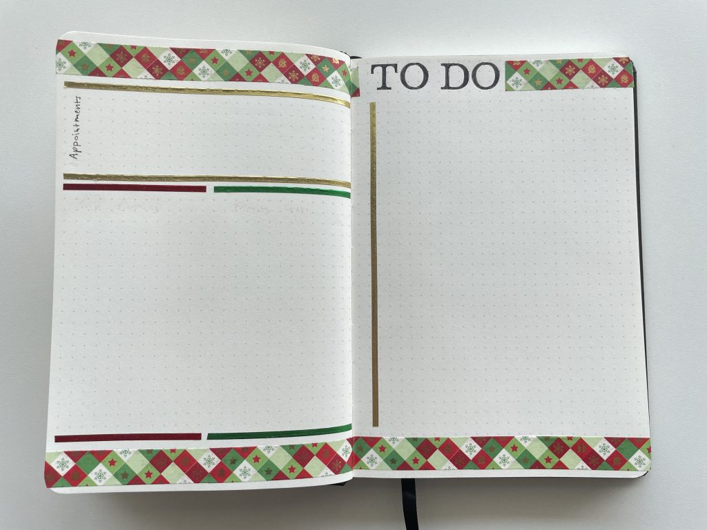 bullet journal christmas weekly spread washi tape simple quick easy foil washi tape inspiration layout ideas