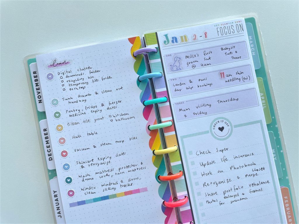 happy planner half sheet classic weekly spread simple quick easy rainbow planner baby list insert priority no weekdays section