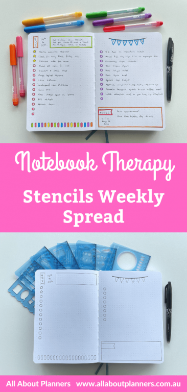 Bullet journal weekly spread using Notebook Therapy Stencils – All