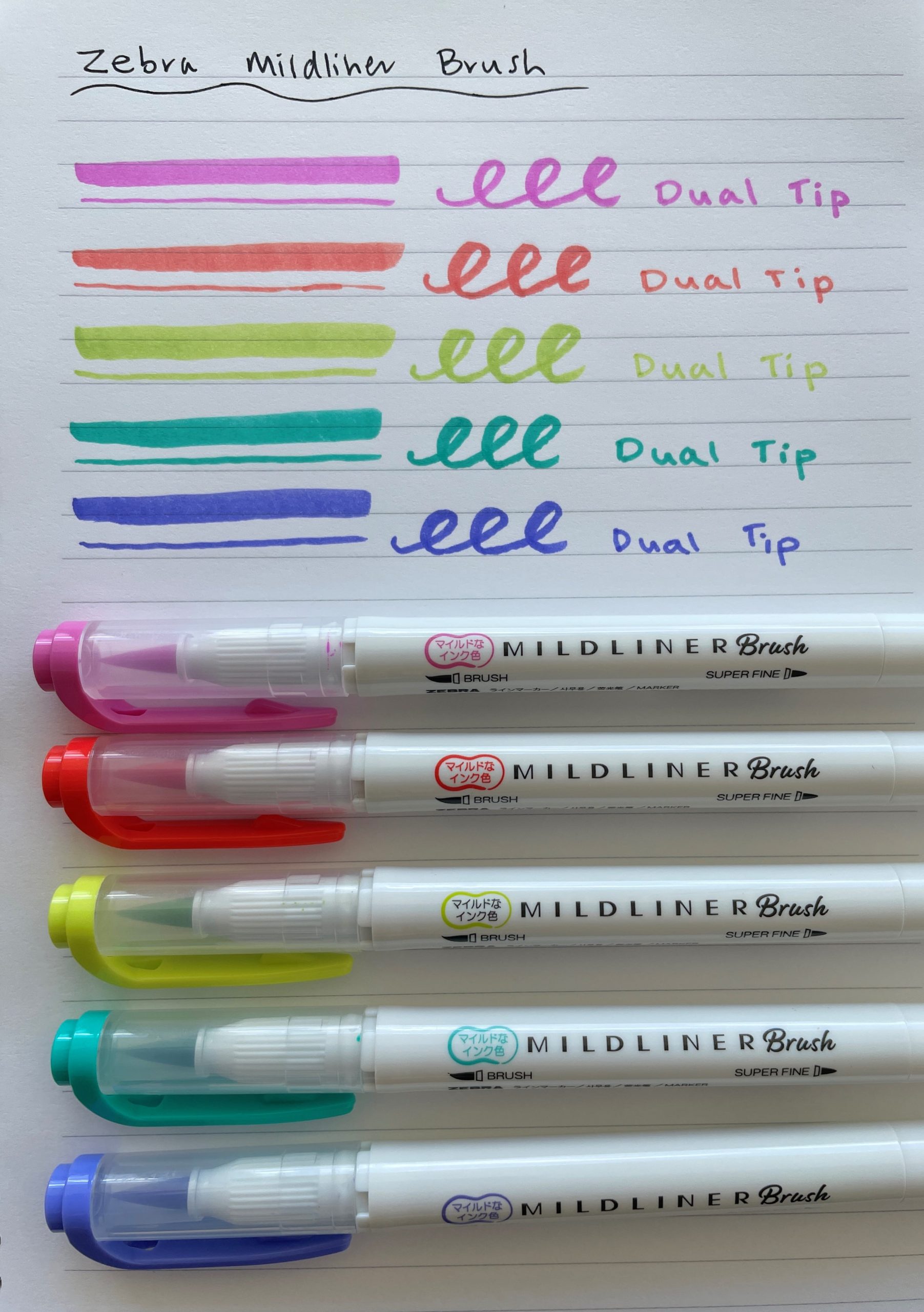 zebra mildliner brush pen test review swatches all about planners japanese stationery haul