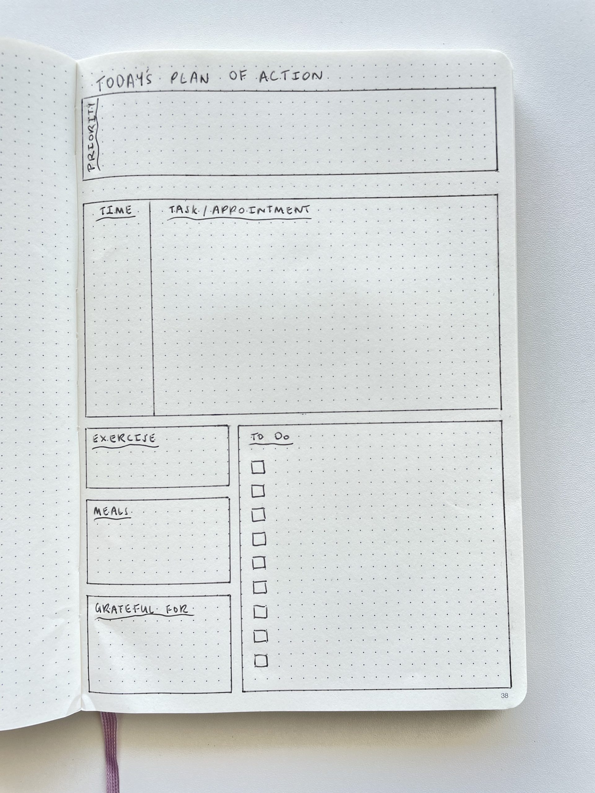 bullet journal daily spread bujo quick simple minimalist focus tasks simple no schedule all about planners example template