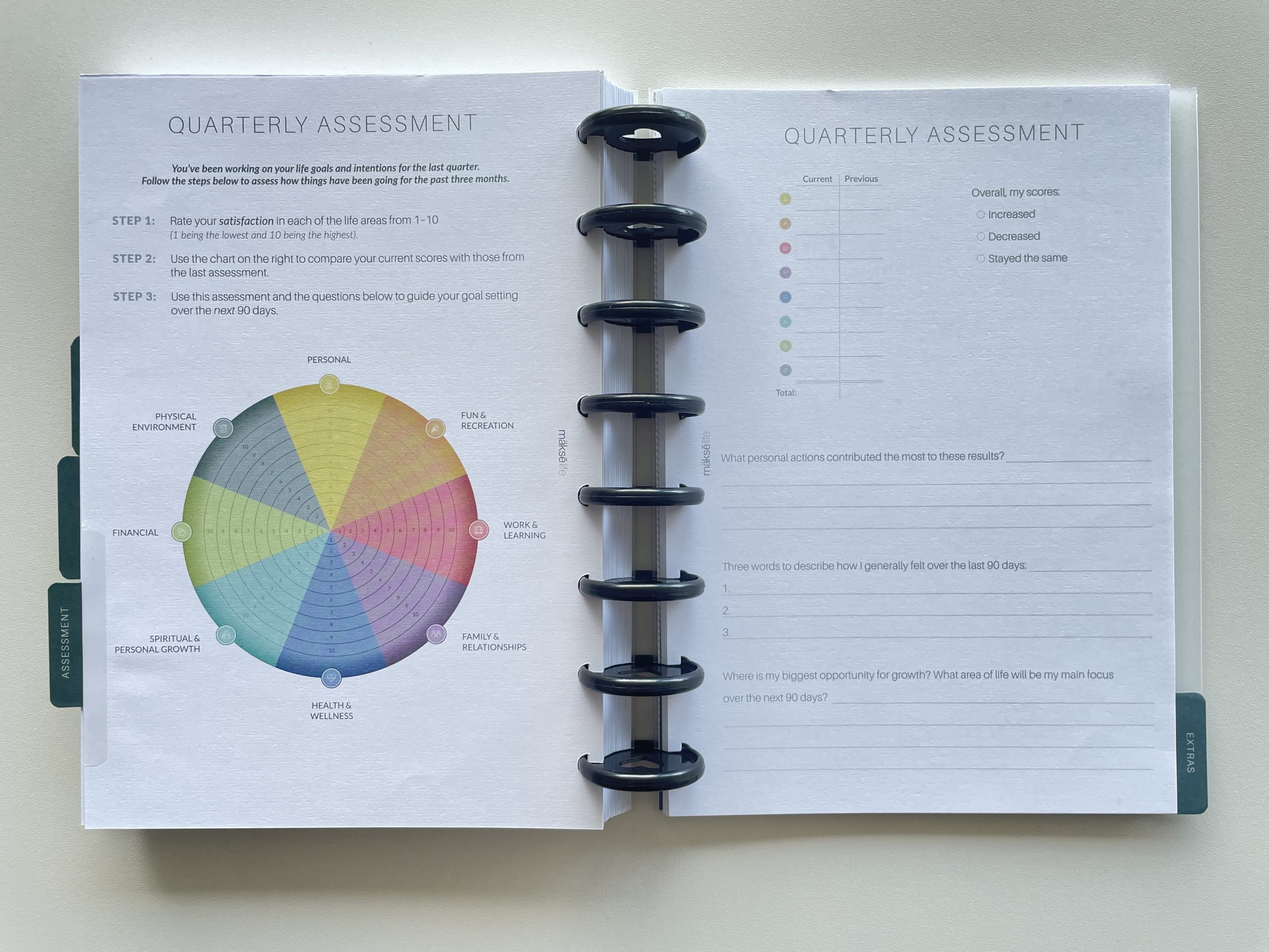 maskelife planner review quarterly assessment goals compass inserts in a discbound notebook