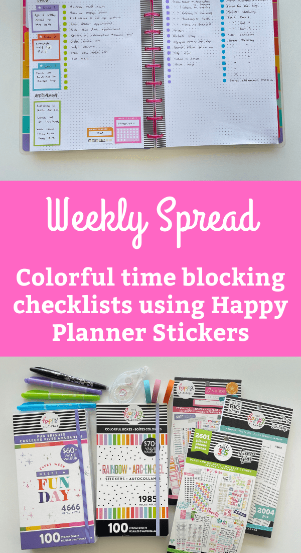 weekly spread time blocking color coded checklists tombow dot markers happy planner classic size stickers