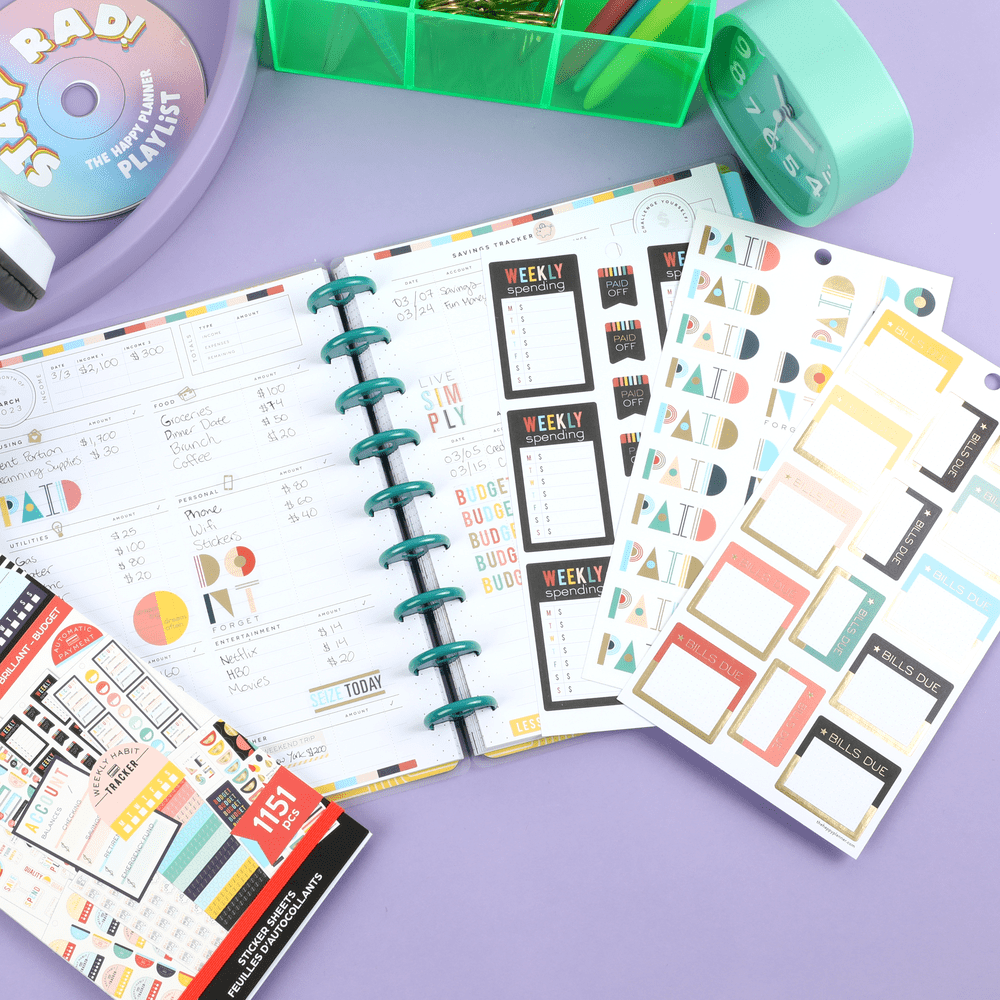 happy planner retro budget planner sticker book weekly spending tracker bill due functional icons expenses income savings