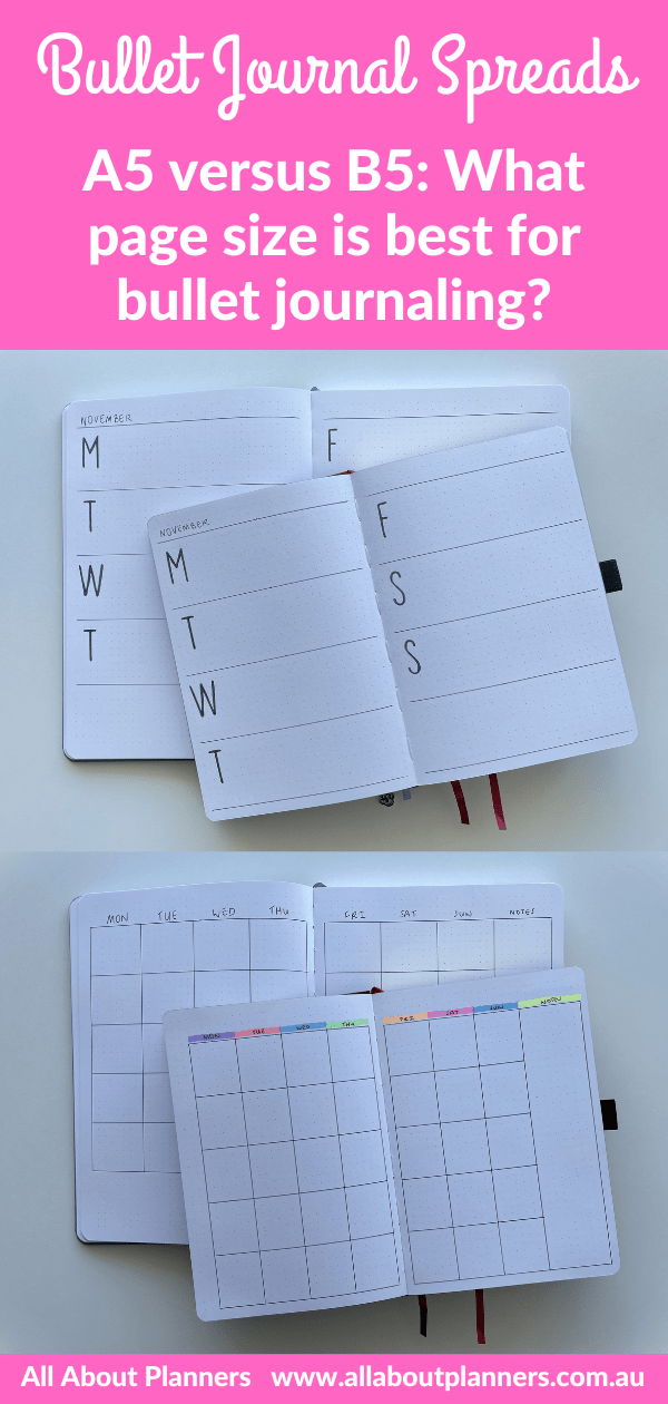 A5 or B5 what size bullet journal should you use pros and cons inspiration page layout ideas monthly spread weekly comparison