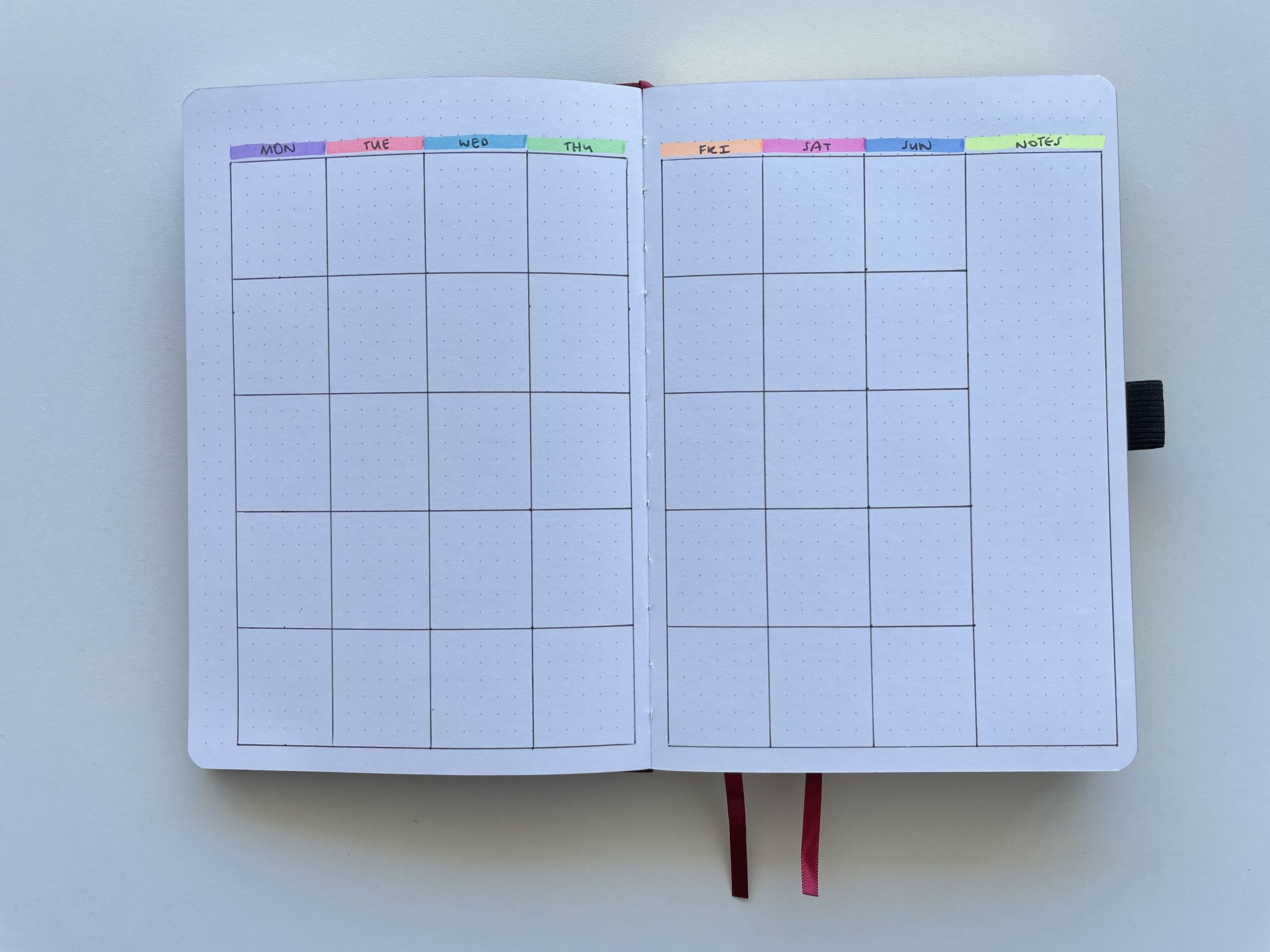 a5 monthly calendar spread bullet journal layout archer and olive simple quick easy setup color coded what size are the boxes