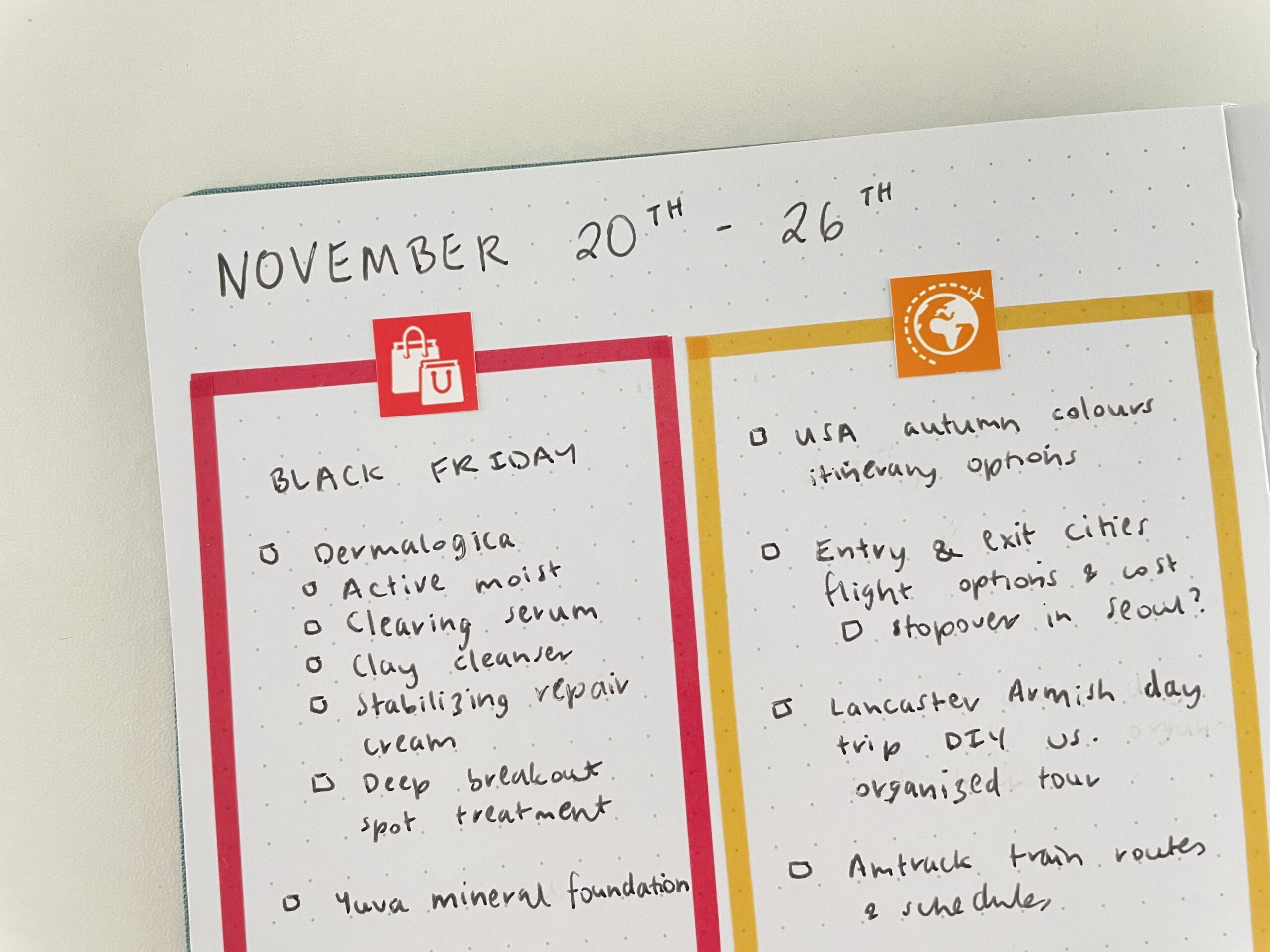 bullet journal checklist ideas color coded lists using thin skinny washi tape and icon planner stickers rainbow functional simple