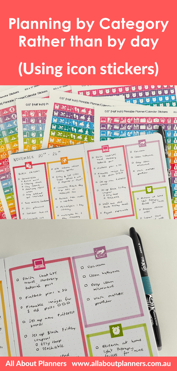 categorised weekly spread using icon stickers rainbow simple quick easy bullet journal layout ideas a5 page size minimalist
