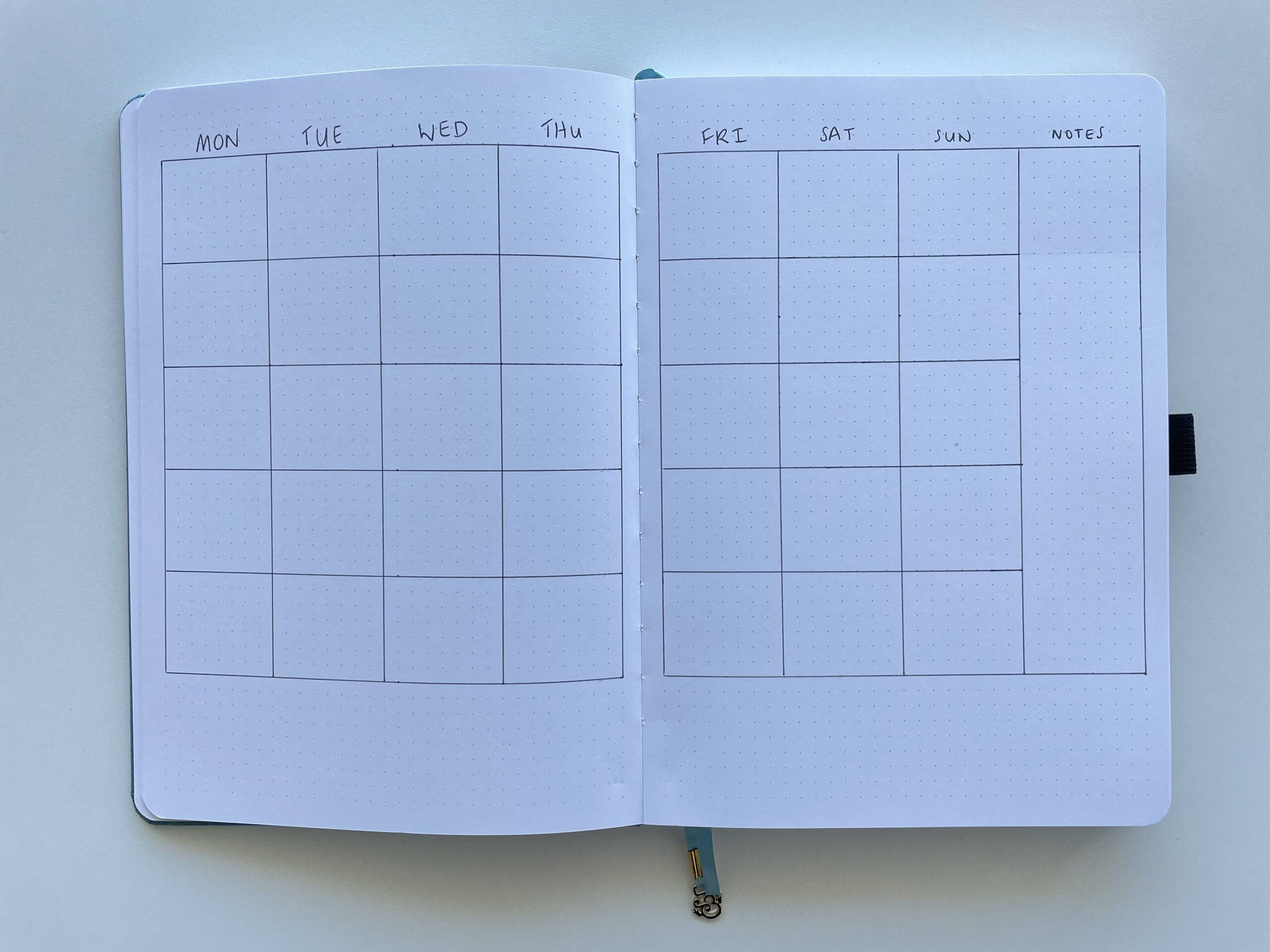 monthly calendar spread bullet journal simple quick setup a5 archer and olive what is the dot count and size of each box