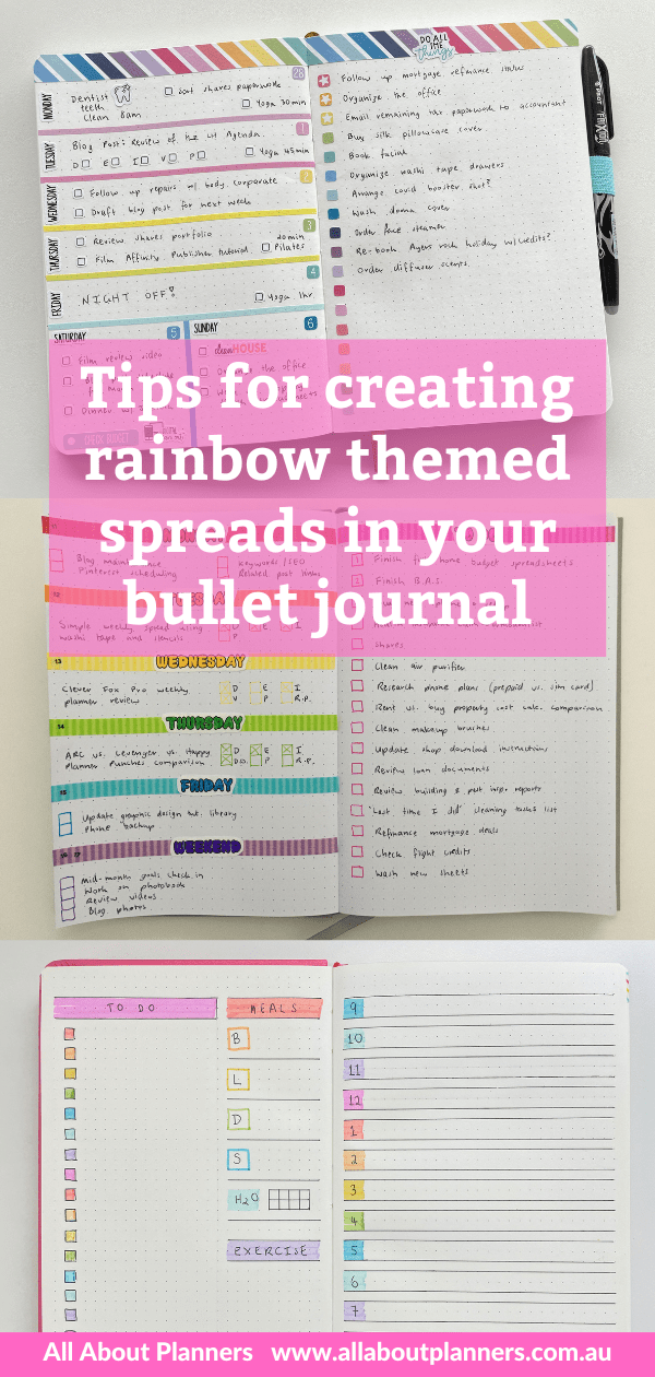 tips for creating rainbow themed spreads in your bullet journal quick simple easy favorite supplies all about planners