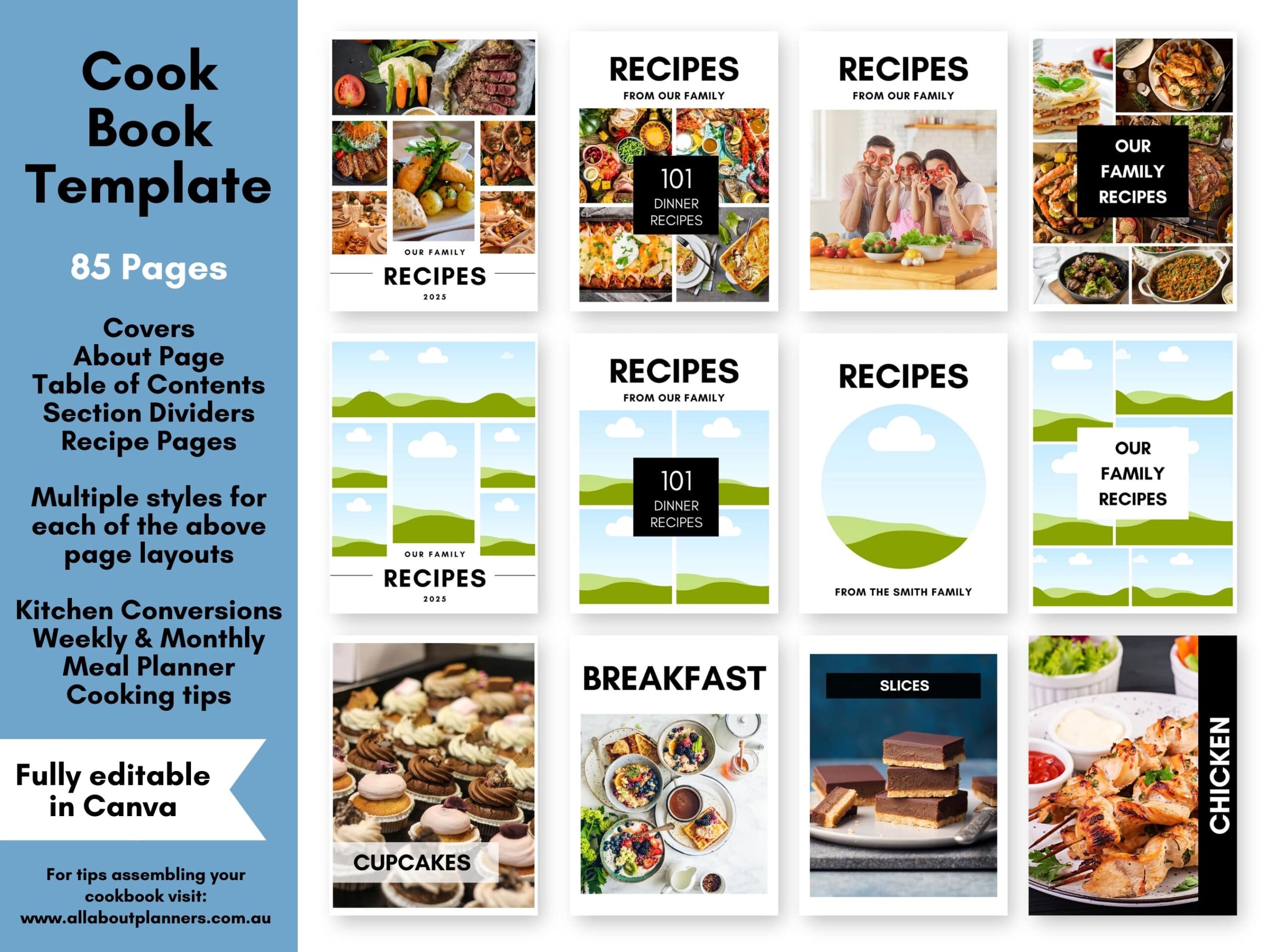 diy canva cook book recipe template recipe card cover page section divider kitchen conversion weekly meal planner-min