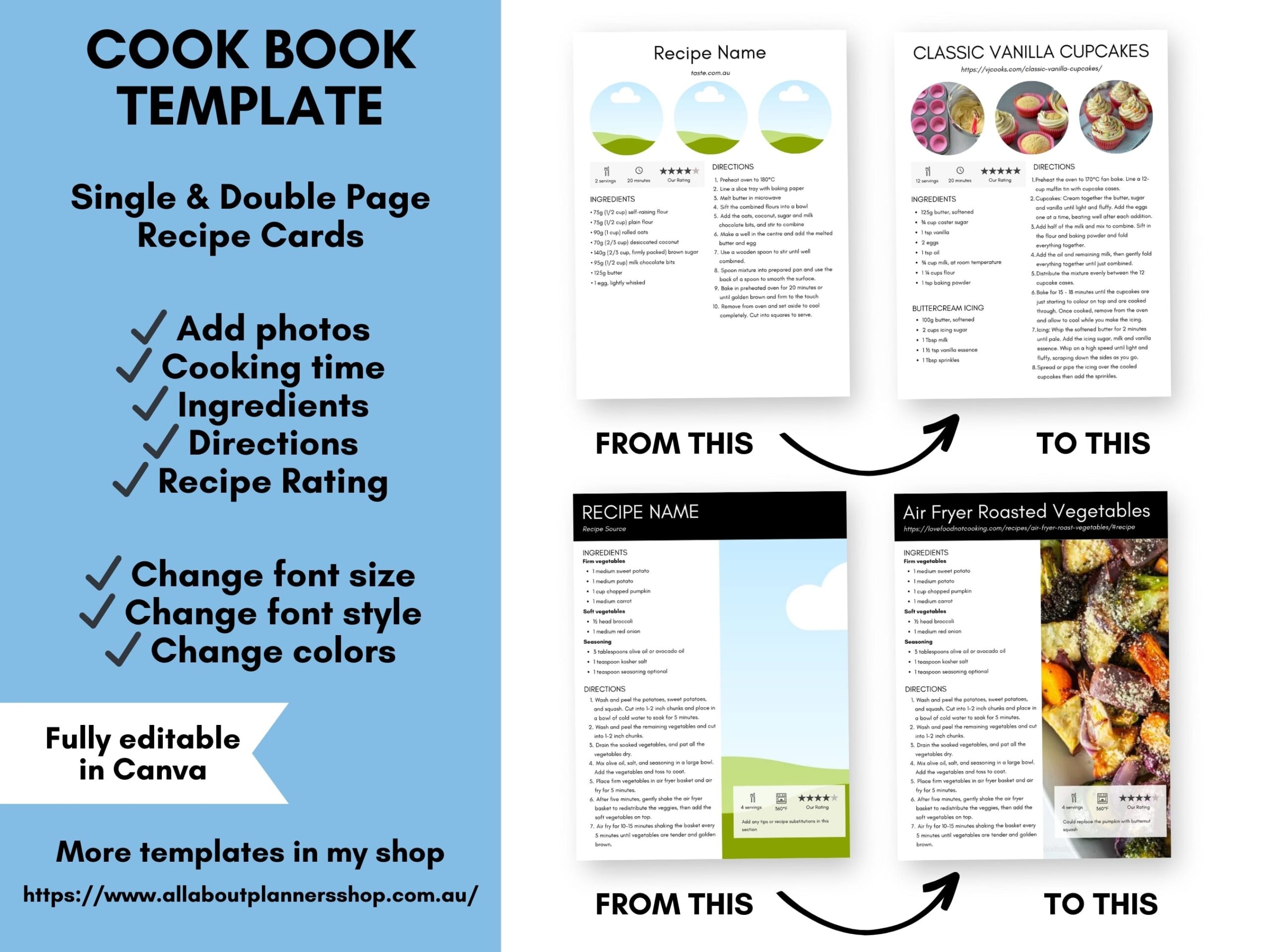 editable recipe card template canva cook book easily edit in the free version of canva change colors font style add recipe photos-min