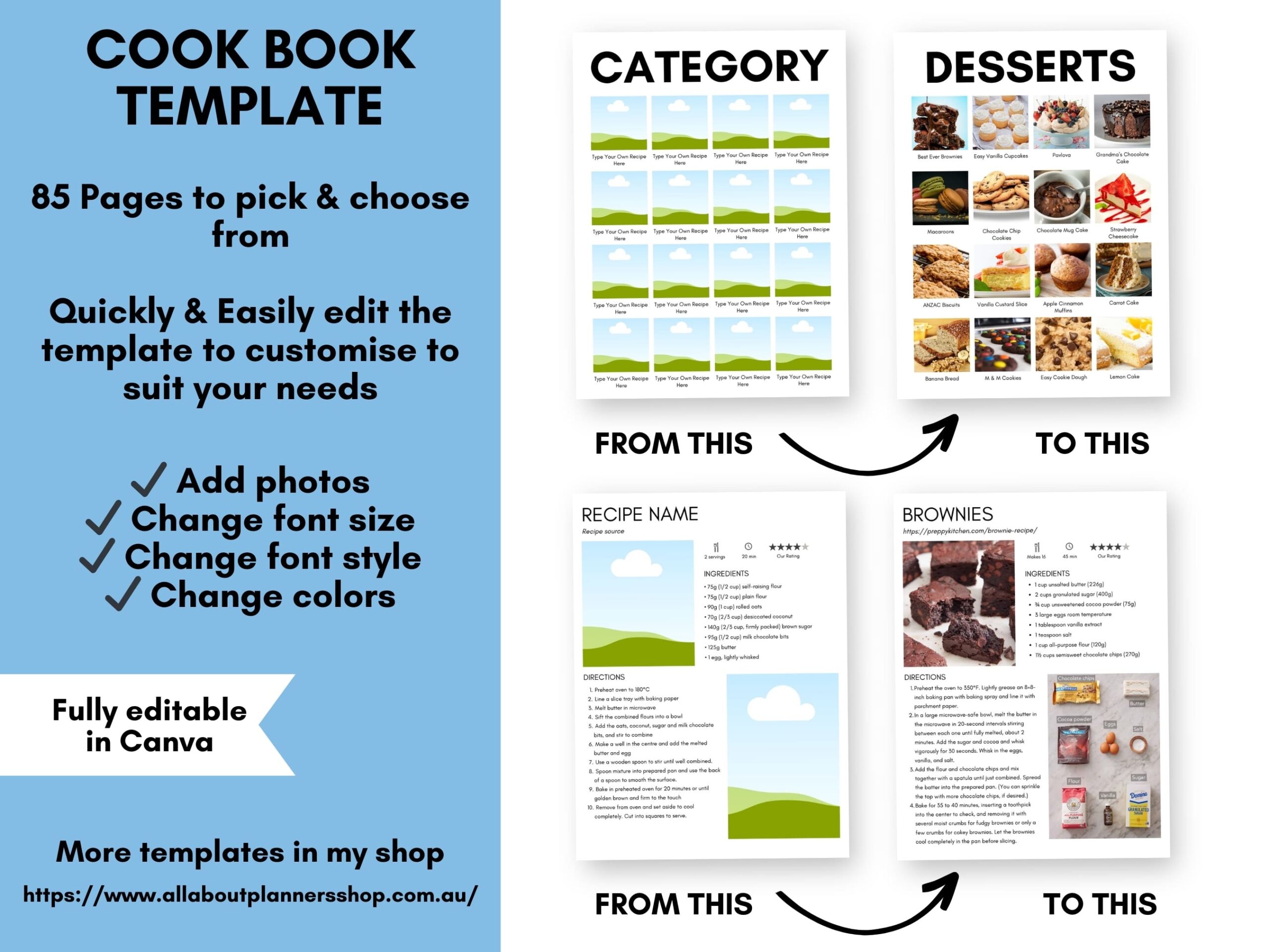 make your own recipe book template in canva simple easy to use add photos cover page section dividers kitchen conversion cooking tips US letter size-min